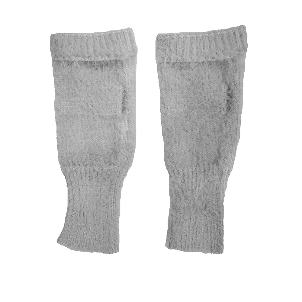 Fine knit fingerless gloves - Light Grey