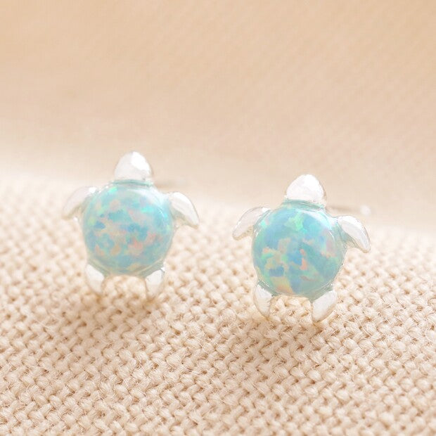 Green Opal Turtle Stud Earrings