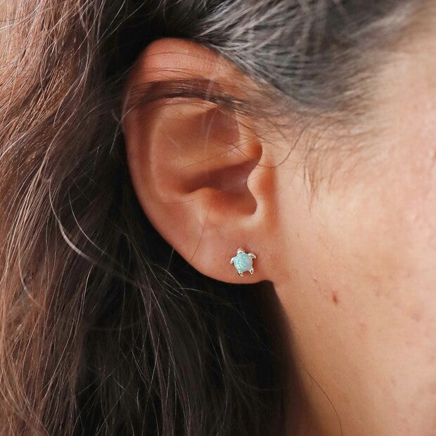 Green Opal Turtle Stud Earrings