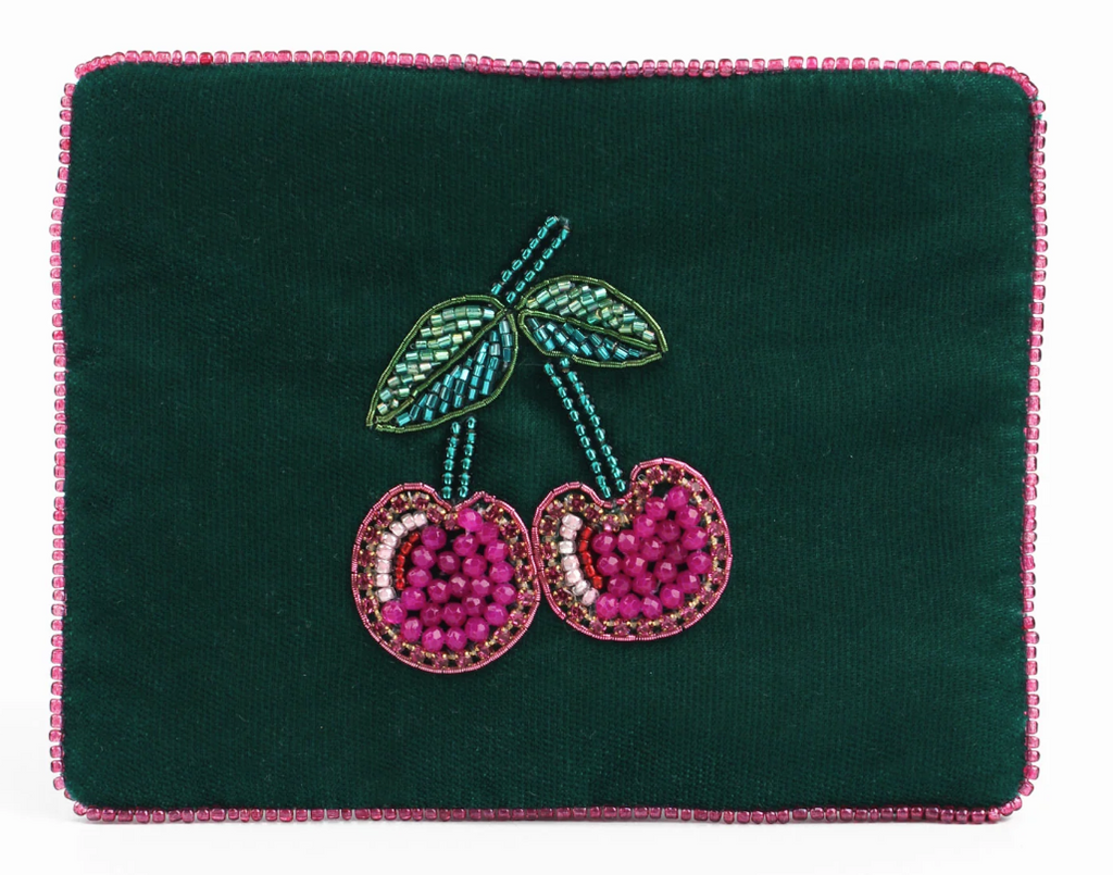 Cherry on Green Velvet Purse
