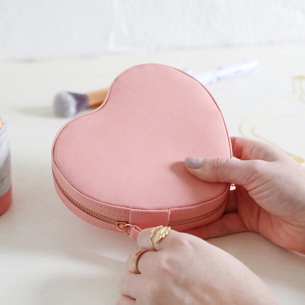Peach Pink Heart Jewellery Box