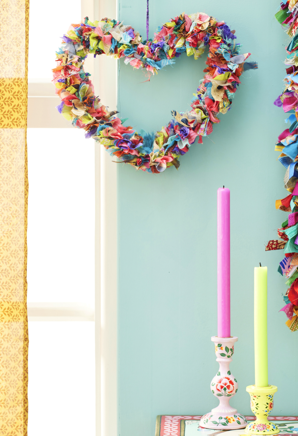 Recycled Sari Fabric Wreath - Multicolour Heart