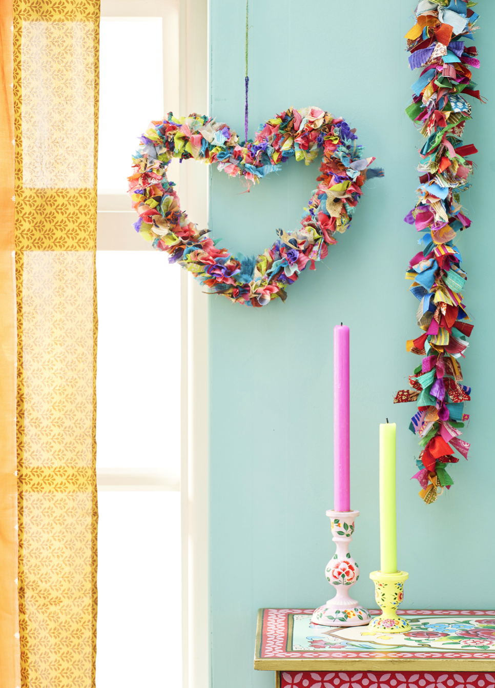 Recycled Sari Fabric Wreath - Multicolour Heart