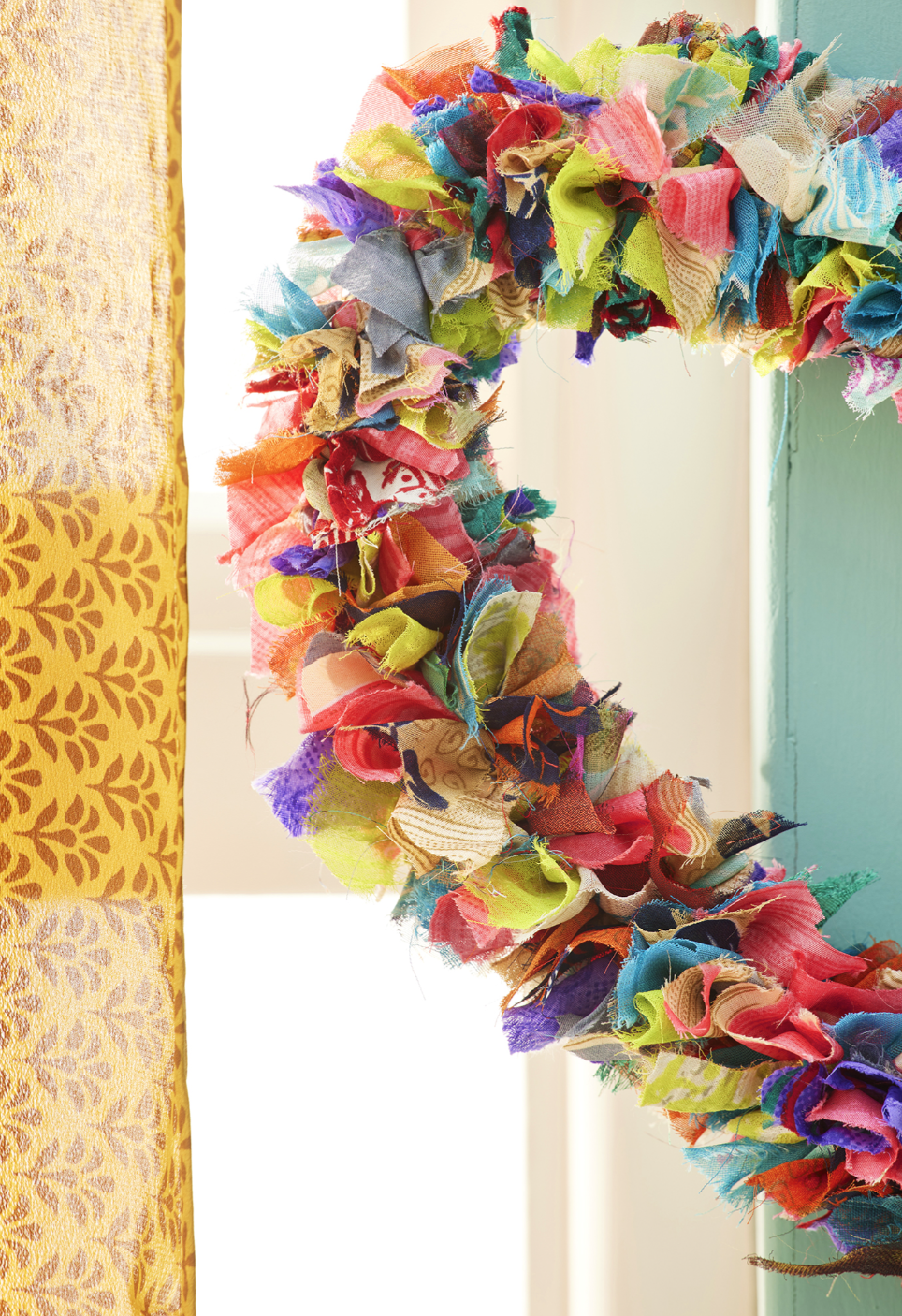 Recycled Sari Fabric Wreath - Multicolour Heart