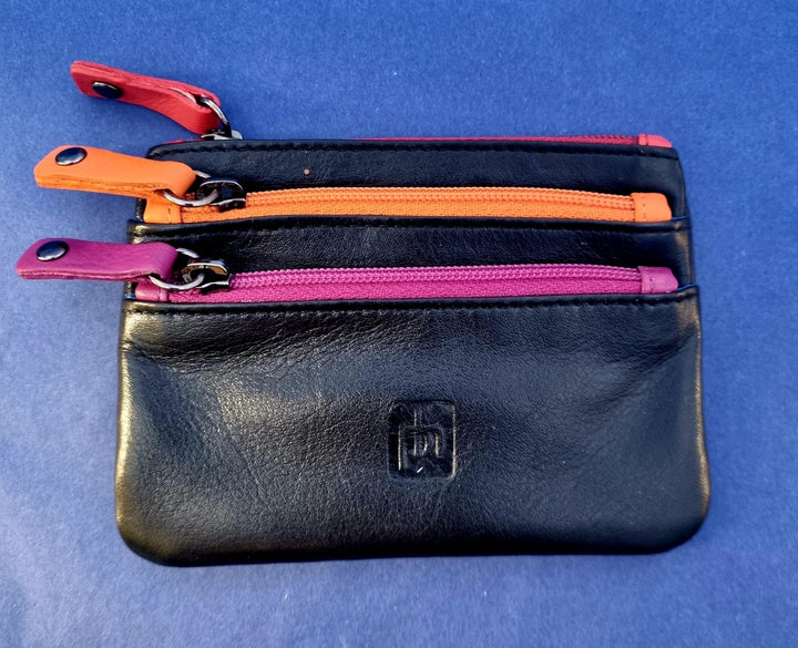 Coin Purse with Coloured Zips - Black