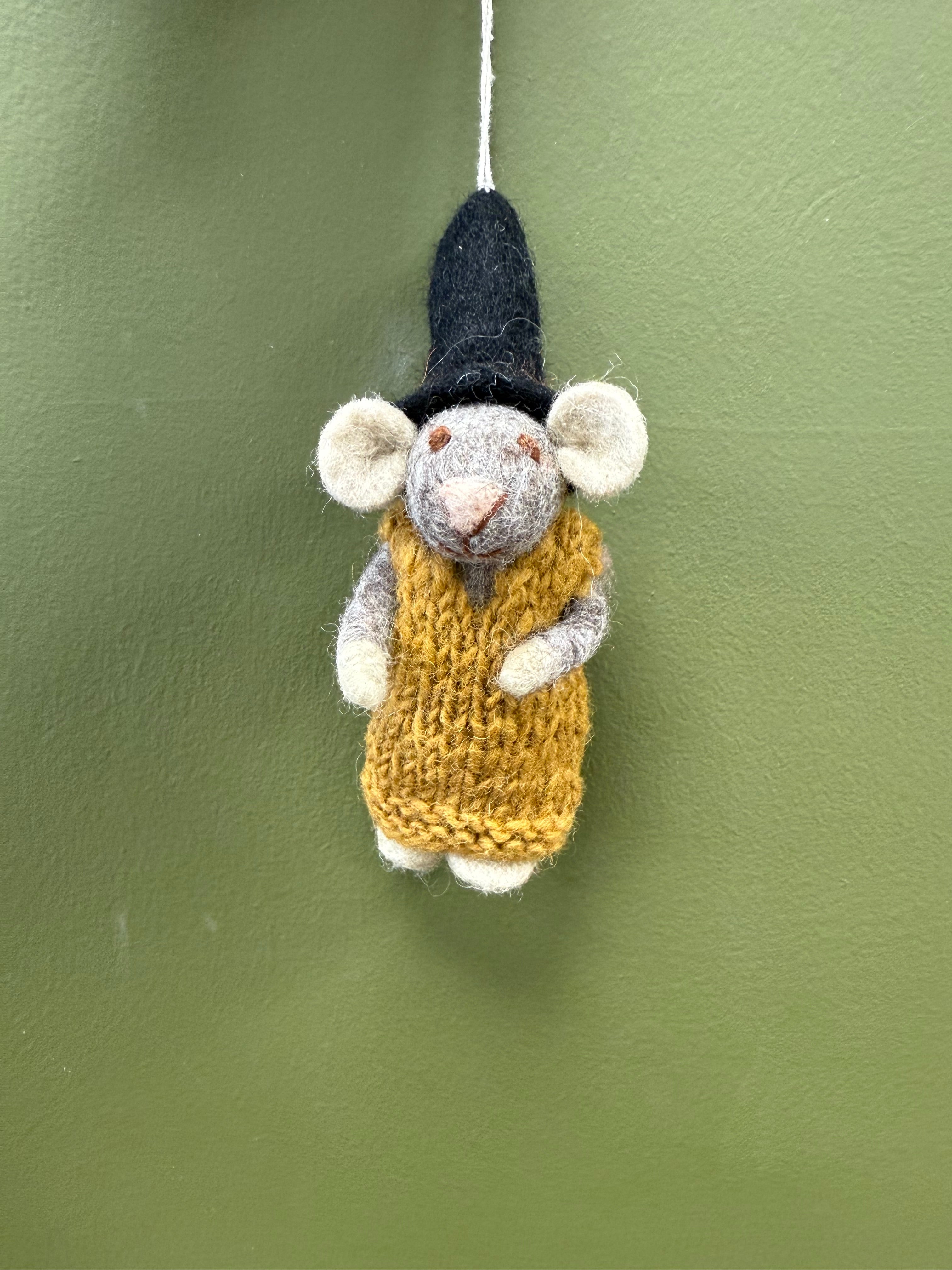Grey Girl Mouse in Ochre Dress - Small
