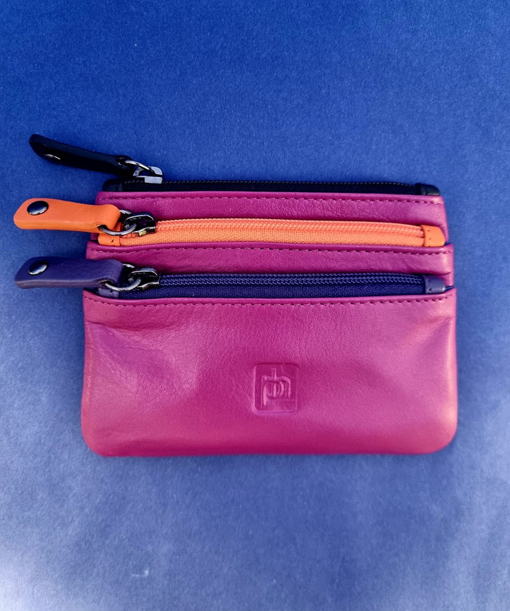 Coin Purse with Coloured Zips - Fuschia