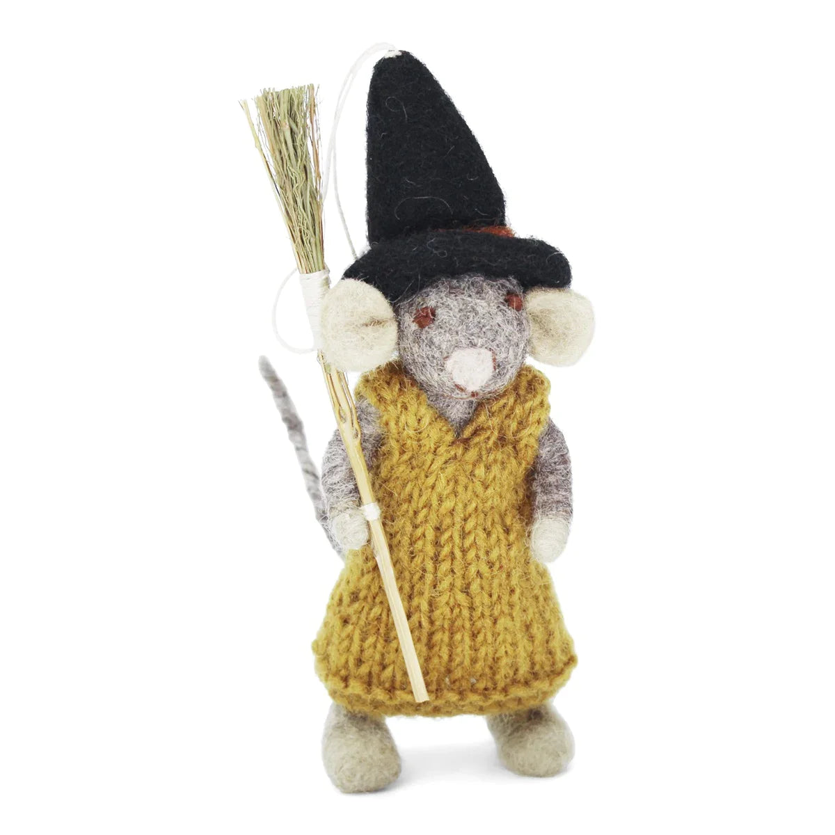 Grey Girl Mouse with Broom and Ochre Dress - Small
