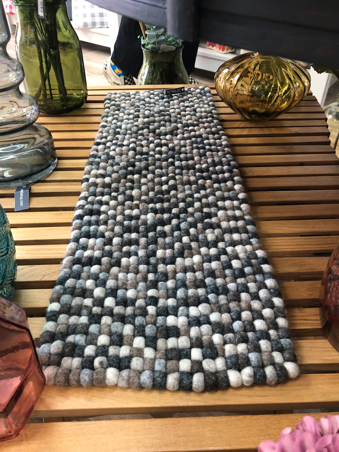 Felted Wool Ball Table Runner-  Pebble Grey