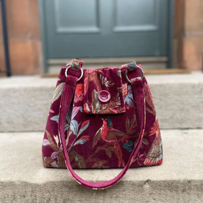 Botanical Velvet  Ava Bag - Red