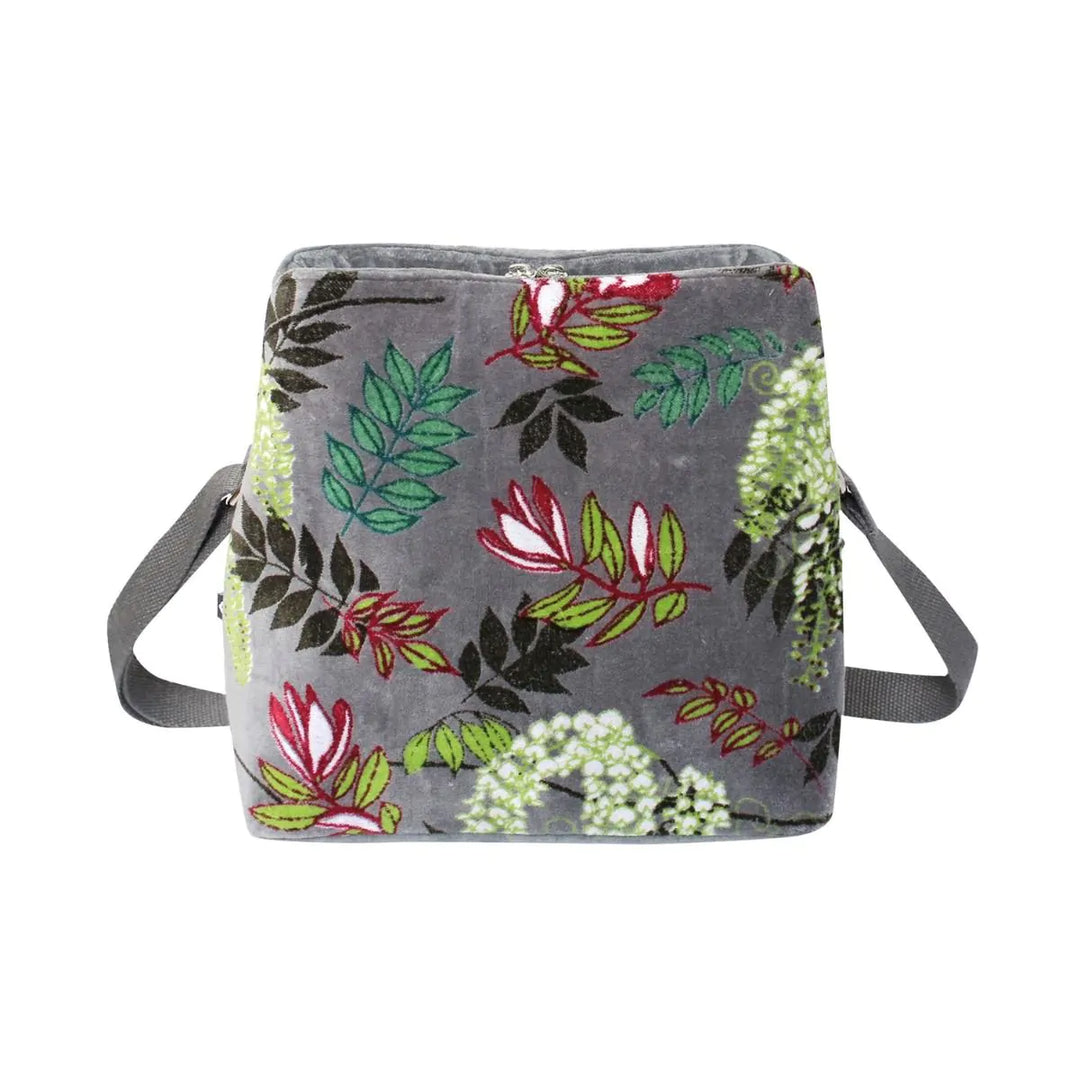Botanical Velvet Logan Bag - Grey