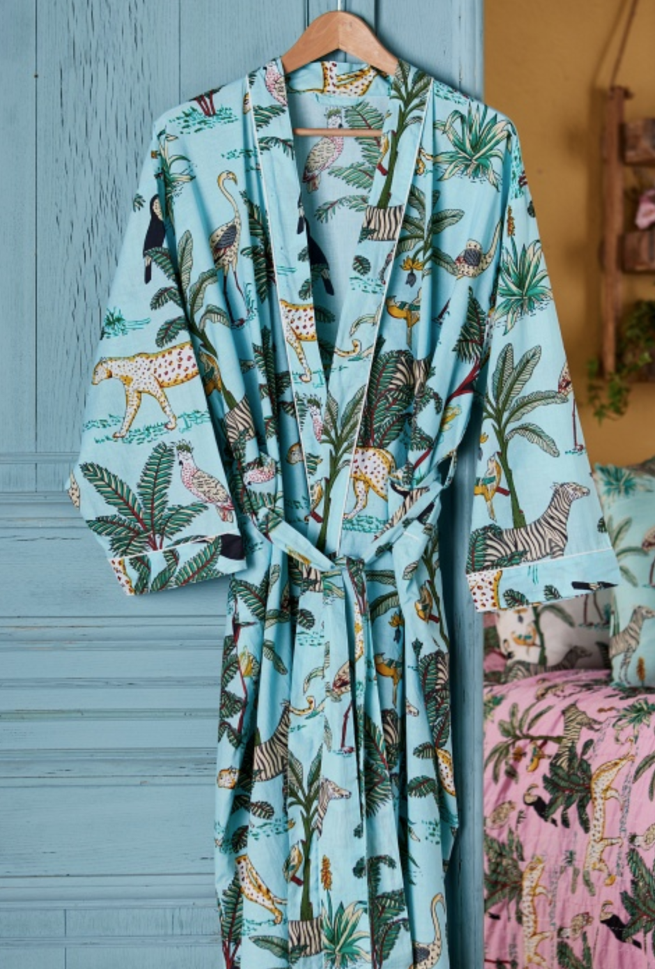 Cotton Dressing Gown - Jade Jungle Print