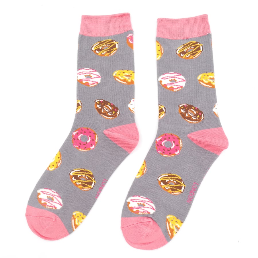 Ladies Bamboo Socks Doughnuts - Grey