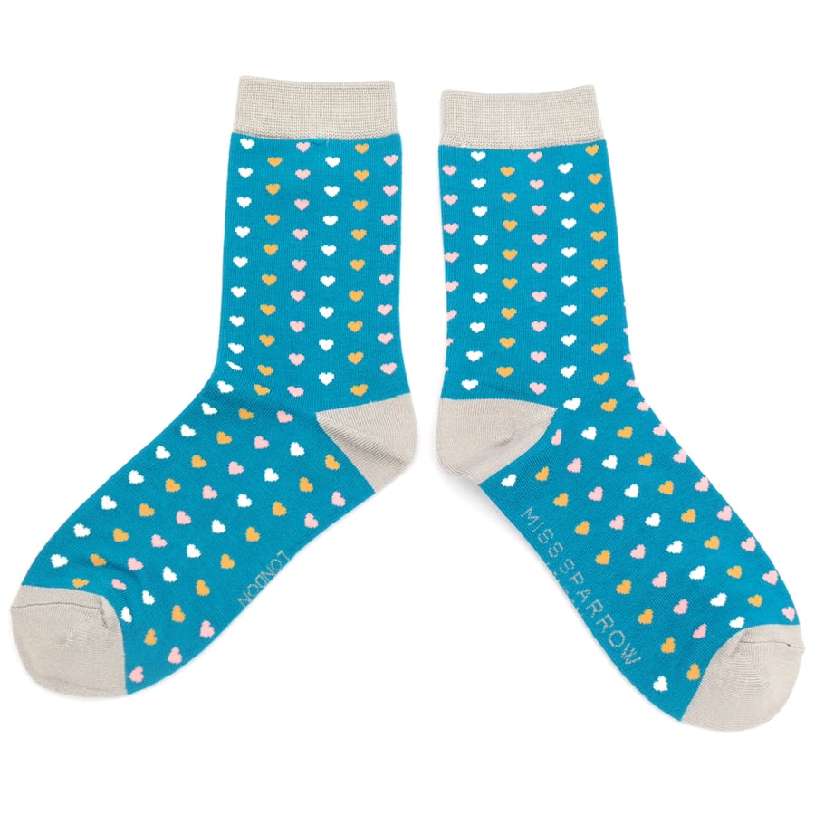 Ladies Bamboo Socks Hearts - Teal