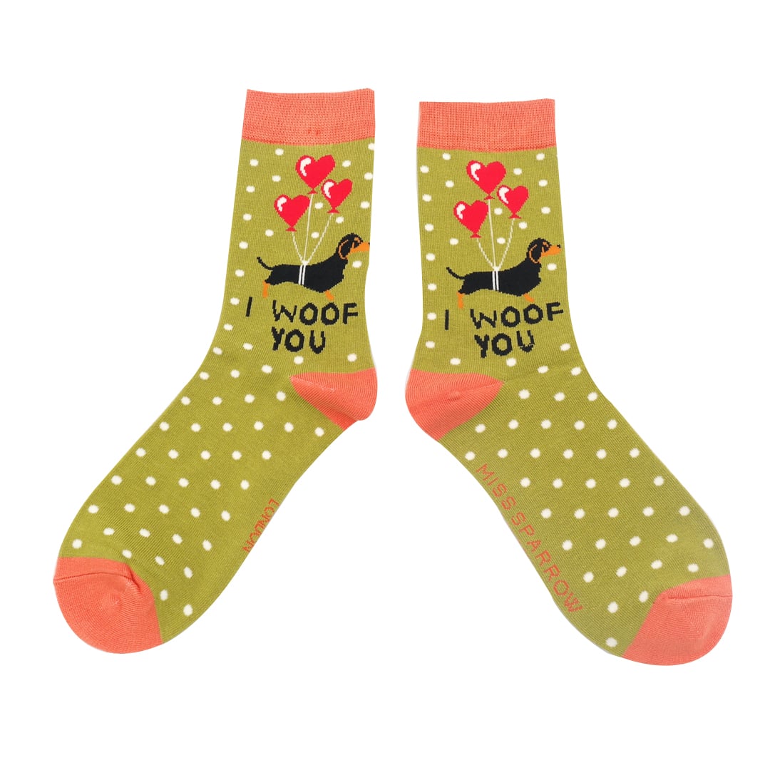 Ladies Bamboo Socks I Woof You - Moss Green