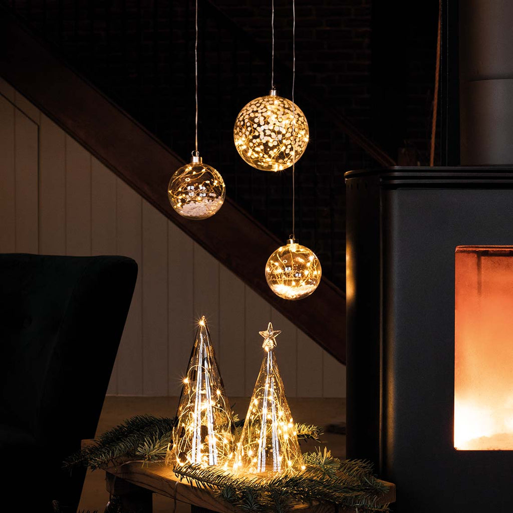 LED Glass Fir Tree -Gold Stars