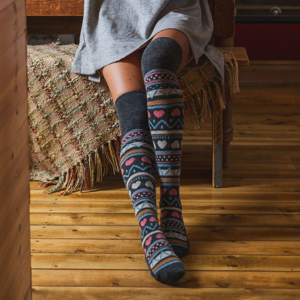 Over the Knee Wool Blend Socks - Hearts