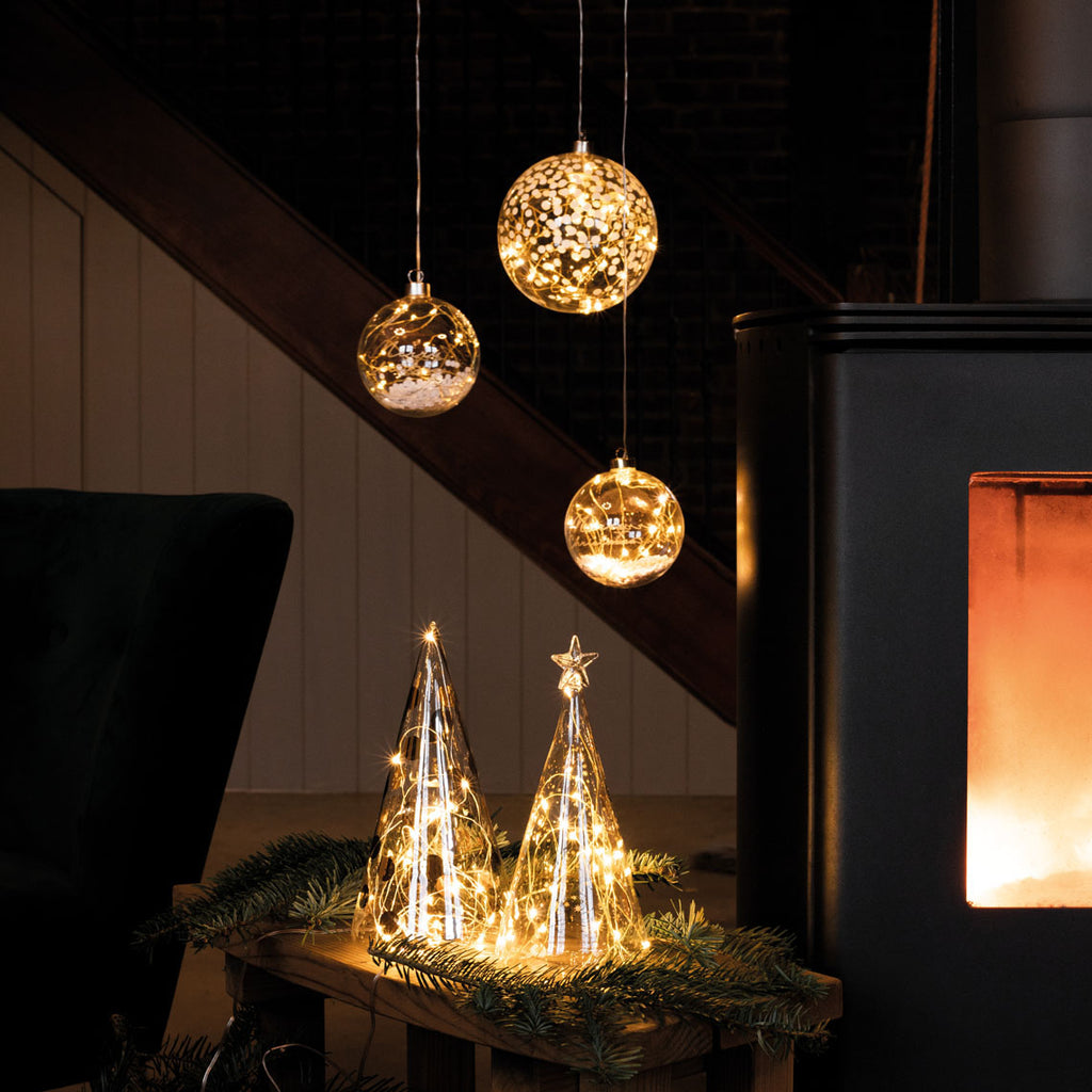 LED Glass Fir Tree -Gold Stars