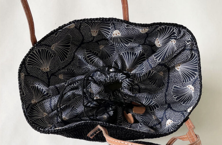 Crochet Drawstring Bag - Black