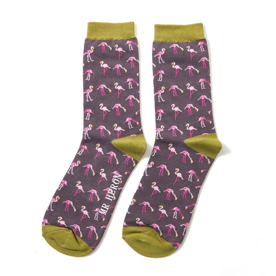 Mens Bamboo Socks Grey - Wild Flamingos