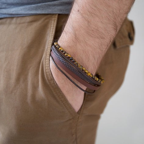 Leather And Tiger Eye Bead Bracelet