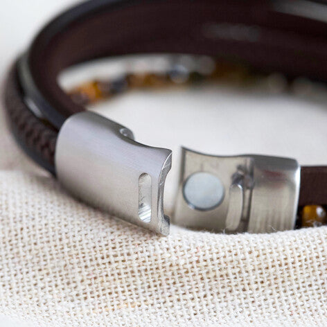 Leather And Tiger Eye Bead Bracelet