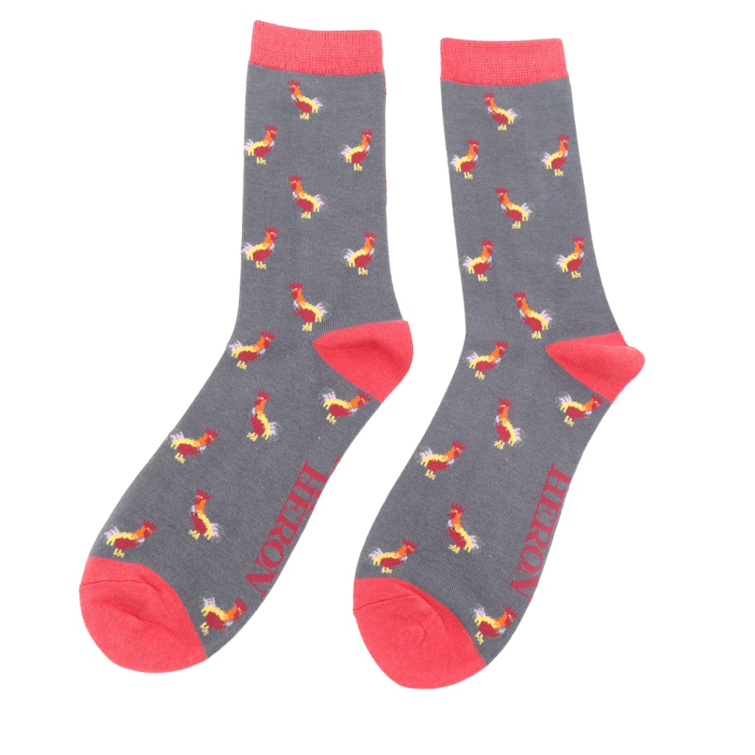 Mens Bamboo Socks Grey - Roosters