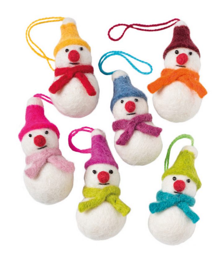 Set of 6 Mini Hanging Felt Snowmen Decorations