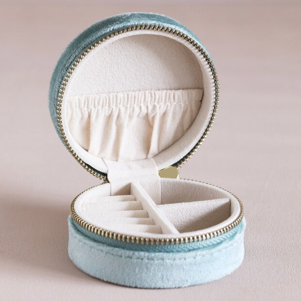 Velvet Round Jewellery Box - Mint Green