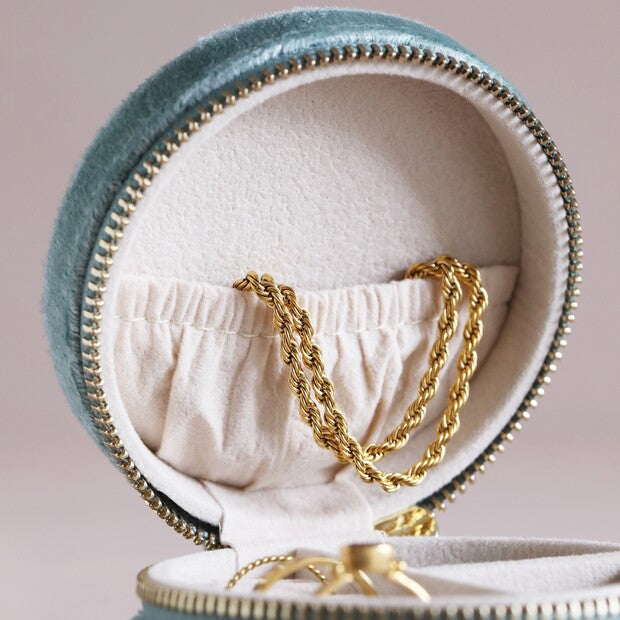 Velvet Round Jewellery Box - Mint Green