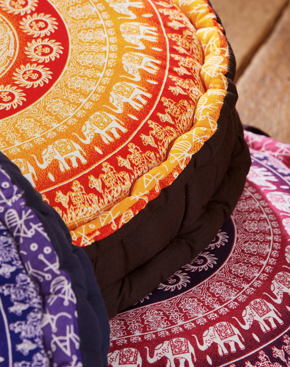 Filled Pouffe/Yoga Cushion Elephant Print