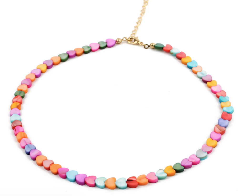 Rainbow Mother Of Pearl Heart Necklace