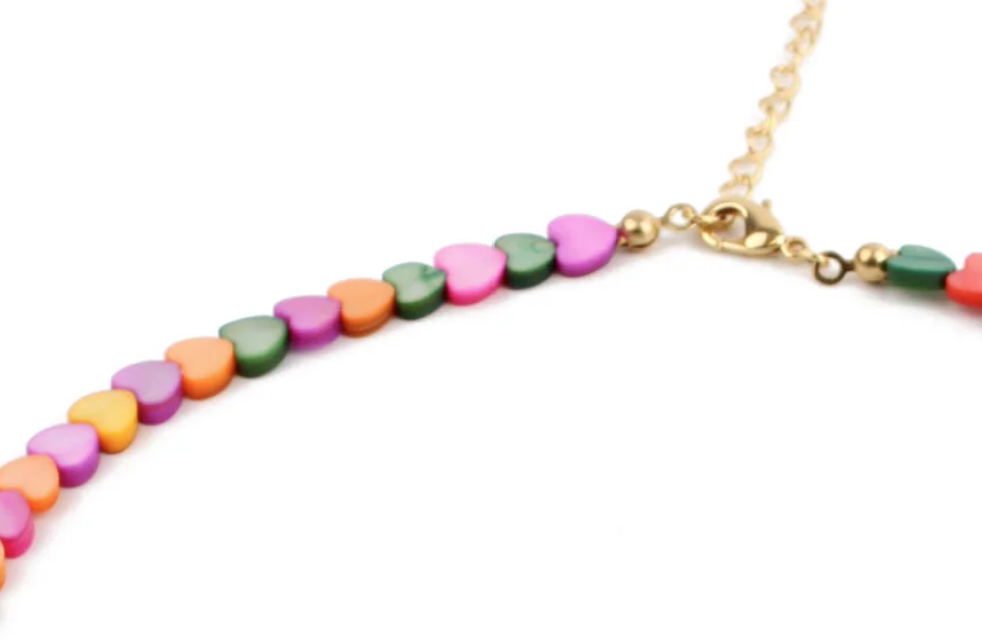 Rainbow Mother Of Pearl Heart Necklace