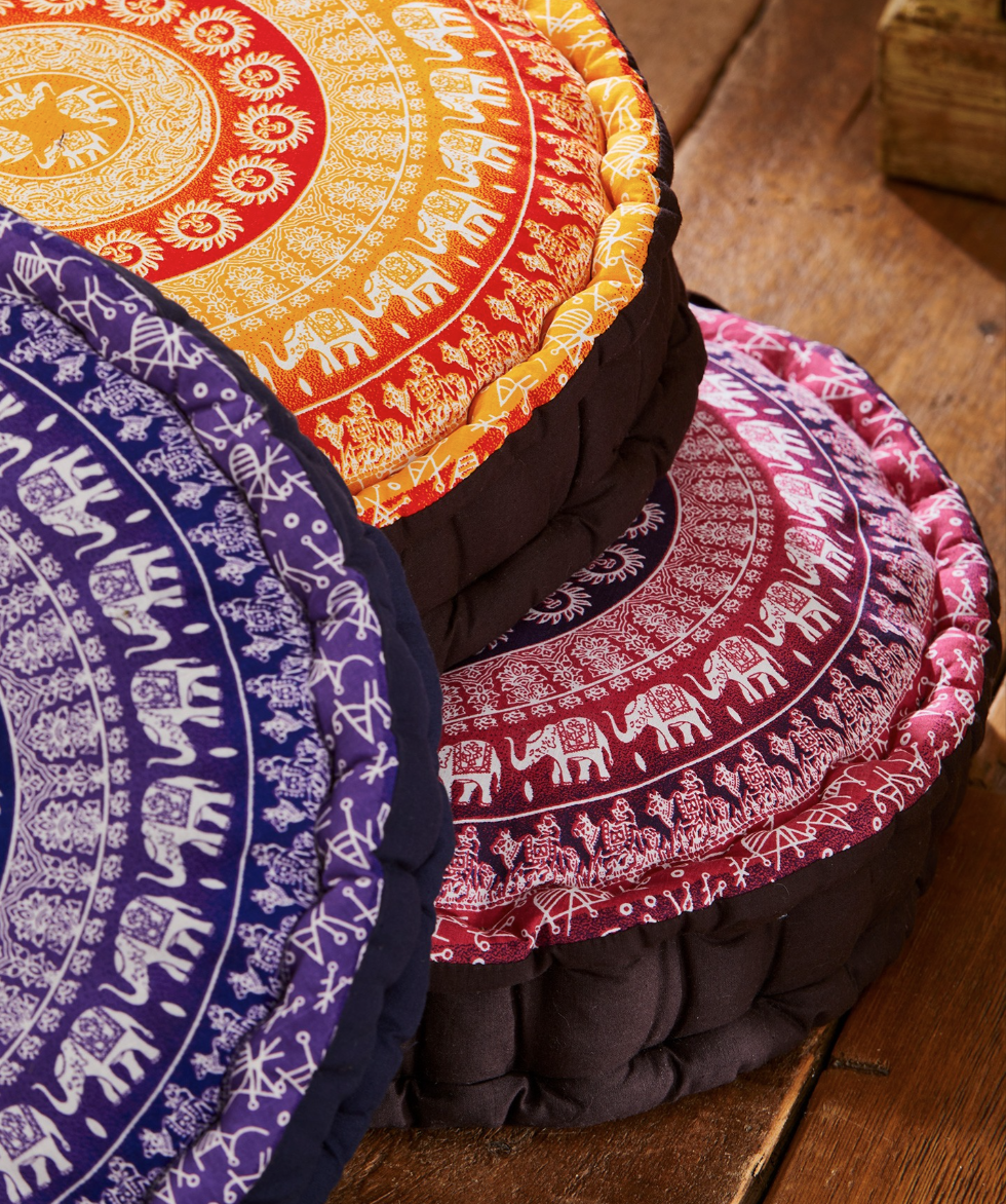 Filled Pouffe/Yoga Cushion Elephant Print