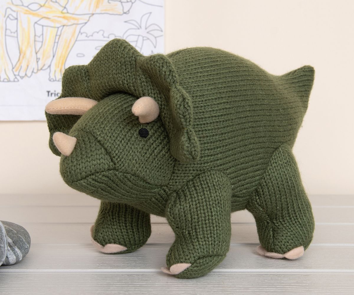 Triceratops Knitted Toy - Moss Green