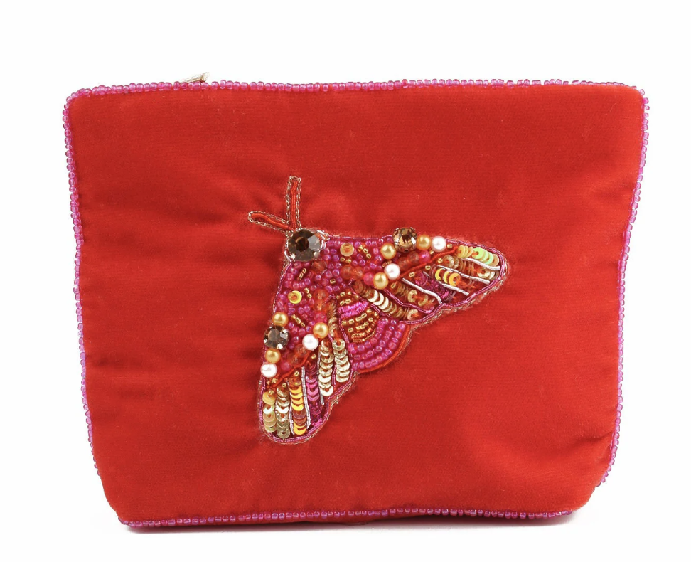 Orange Moth Beaded Purse