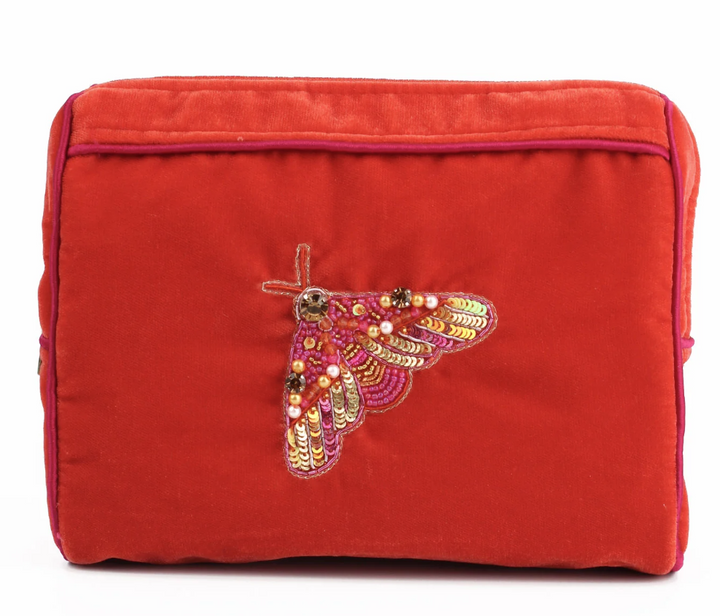 Orange Moth Beaded Make Up Bag