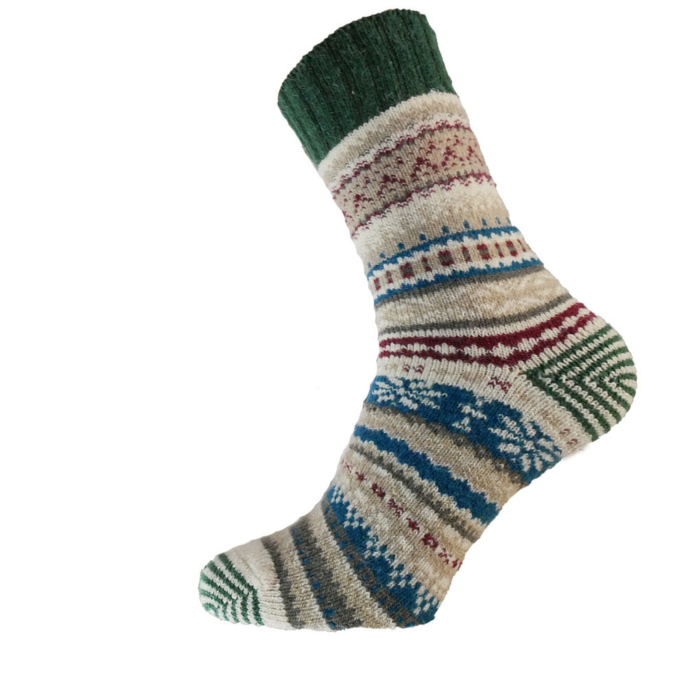 Men's Cream, blue and green Nordic patterned wool blend socks