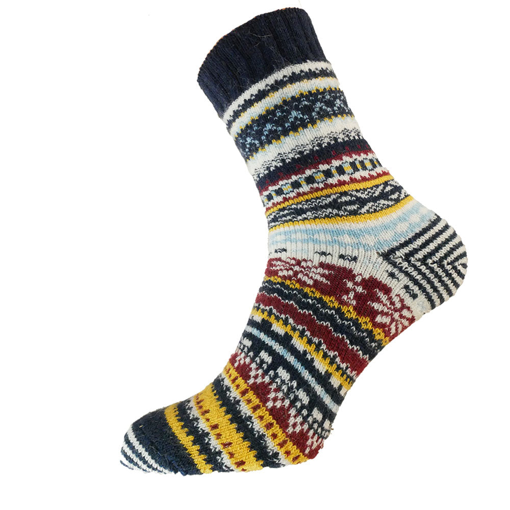 Men's Blue, Yellow and Burgundy Nordic Patterned Wool Blend Socks