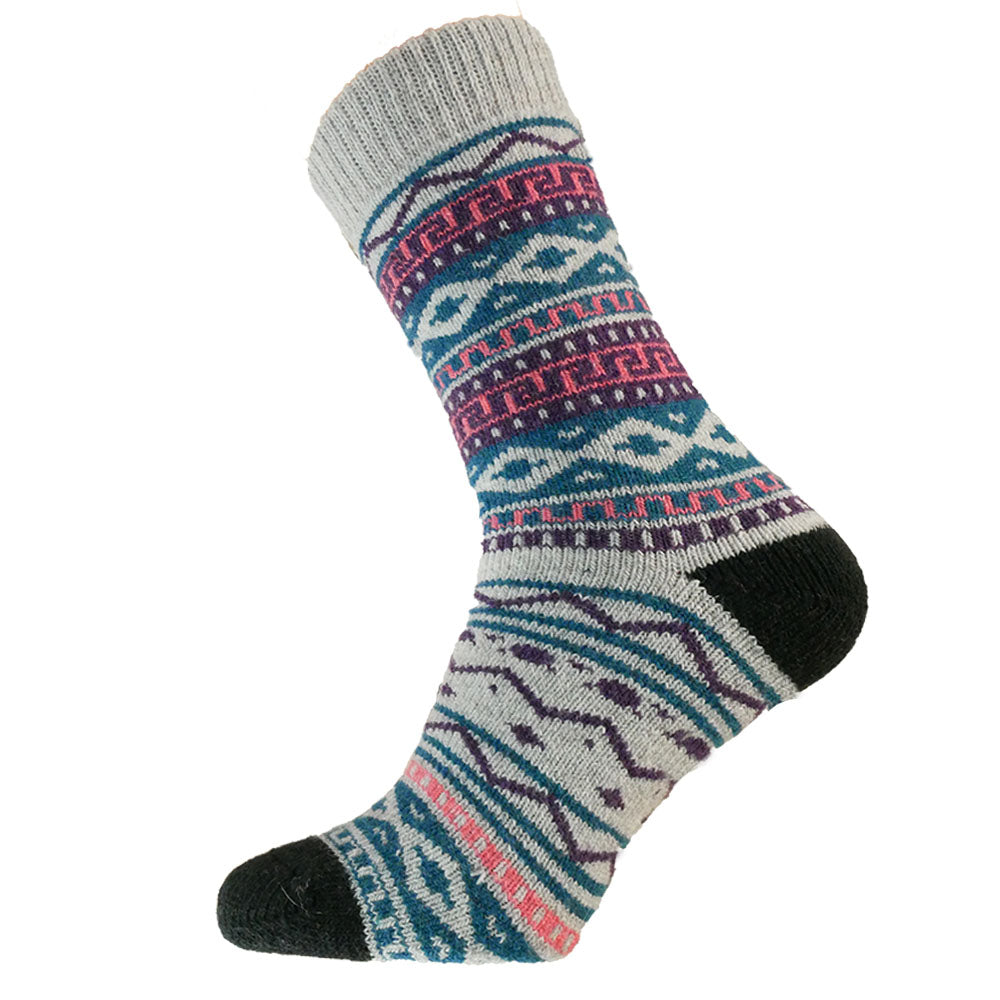 Men's Grey, Blue And Purple Nordic Patterned Wool Blend Socks