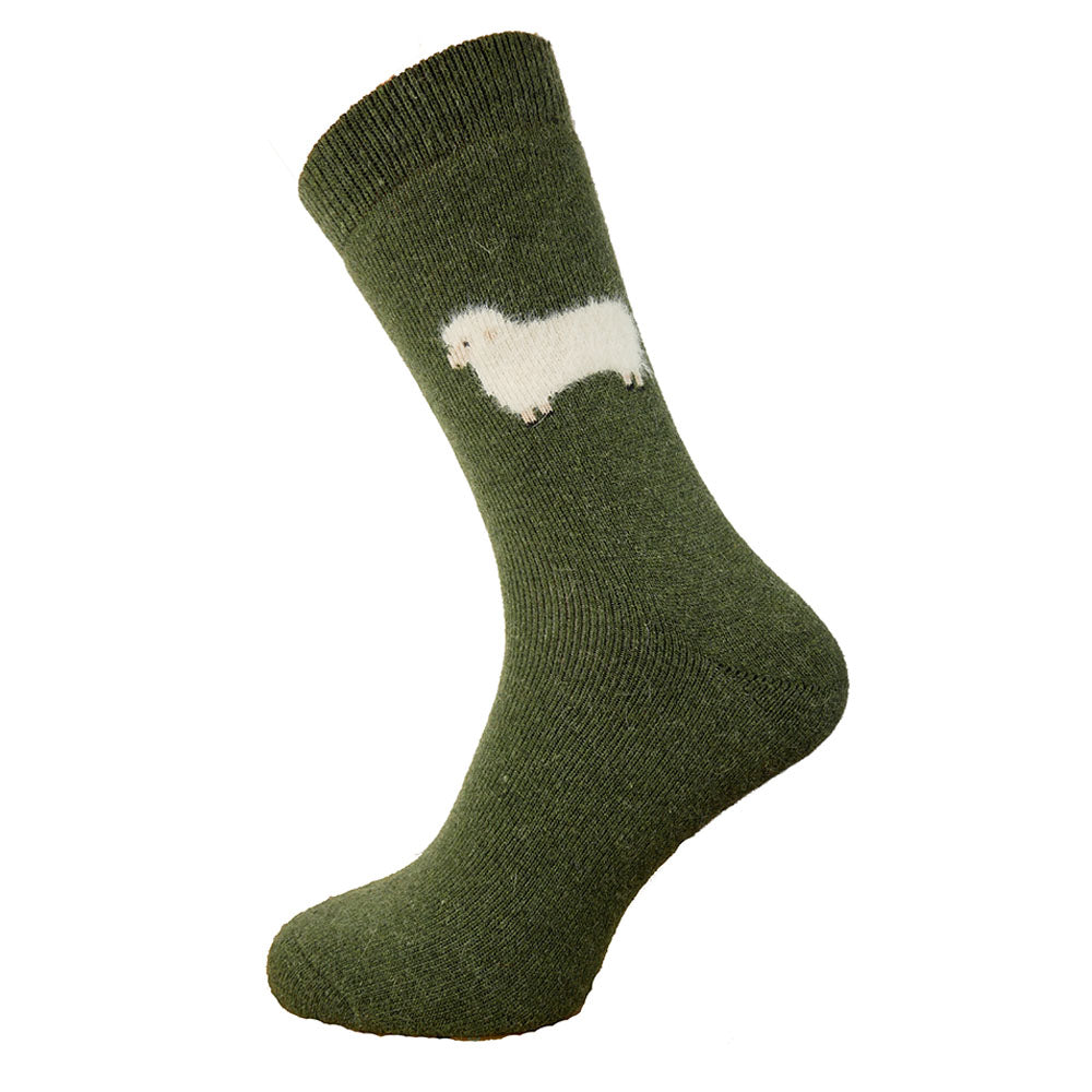 Men's Green Wool Blend Socks -  Sheep