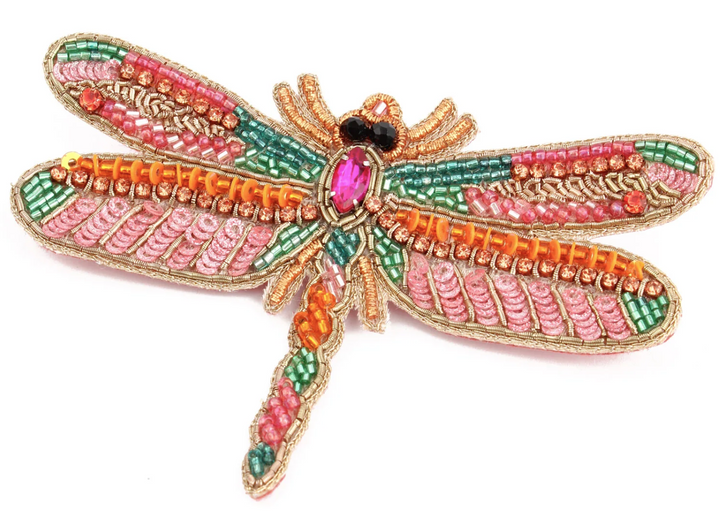 Pink Dragonfly Beaded Brooch