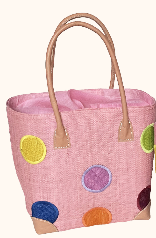 Pink Circles Handwoven Tote Bag