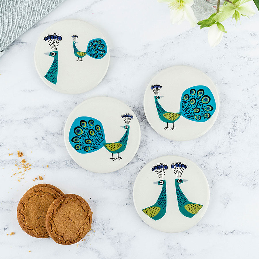 Handmade Ceramic Peacock Coasters  Pack Of 4