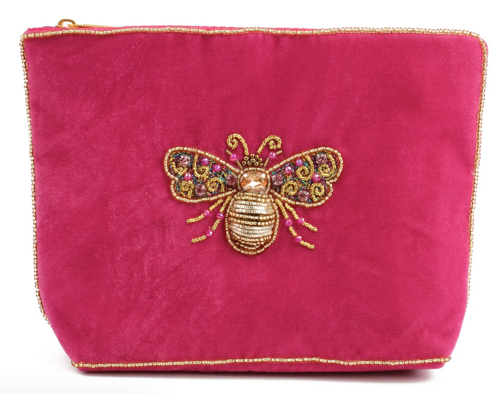 Gold And Pink Bee Beaded Purse - Medium