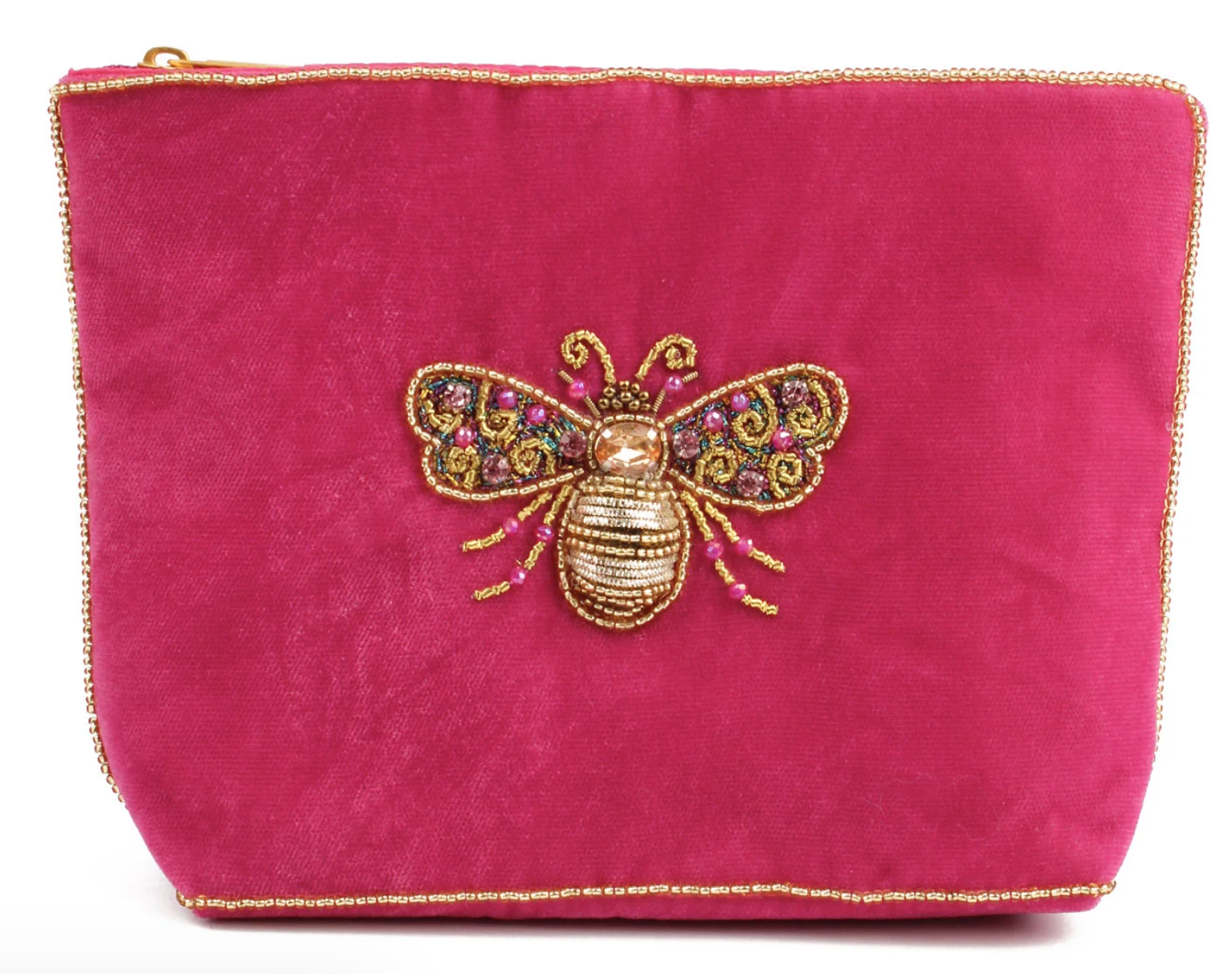 Gold And Pink Bee Beaded Purse - Medium