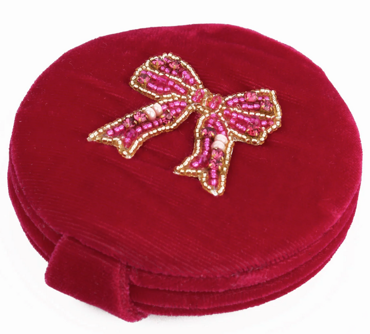 Pink Bow Beaded Compact Mirror