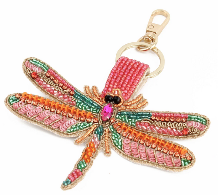 Pink Dragonfly Beaded Keyring