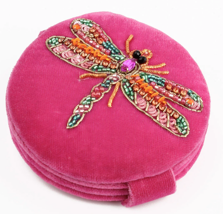 Pink Dragonfly Beaded Compact Mirror