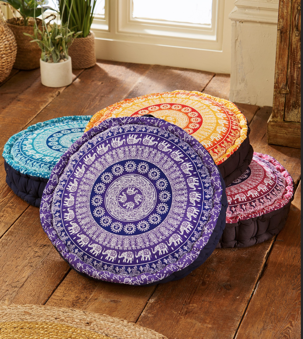 Filled Pouffe/Yoga Cushion Elephant Print